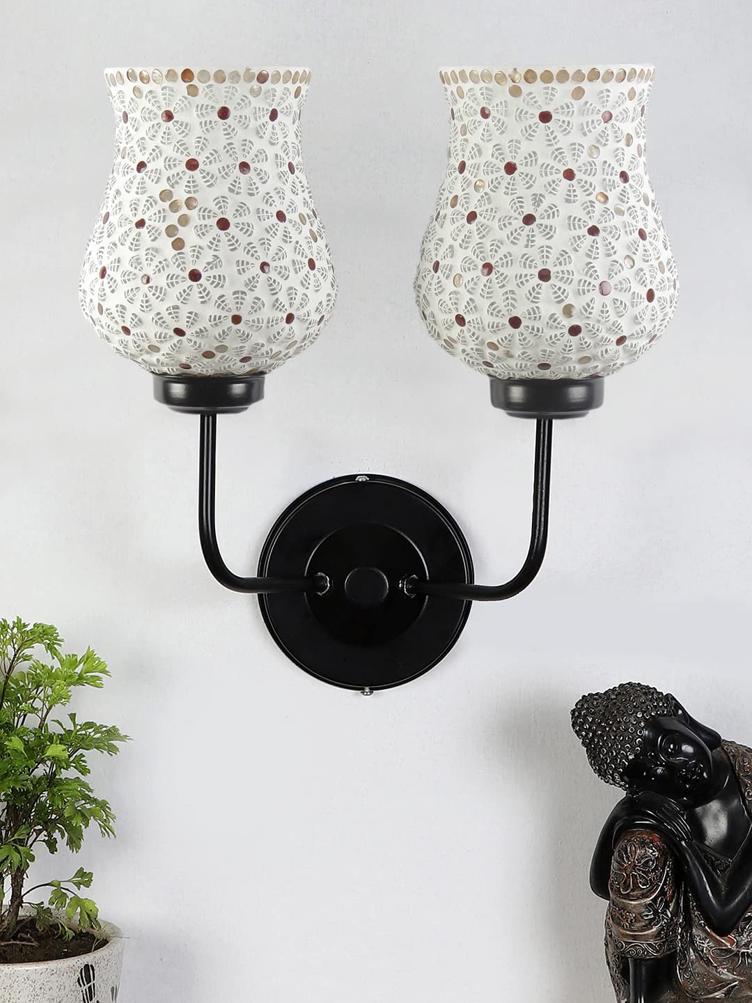 Devansh Dual Iron Wall Lamp, Wall Decor, Wall Hanging Wood Light lamp,Vintage Wall Lamps, Industrial Wall Lights Decorative Home, Living Room, Indoor Outdoor Lighting- Mosaic Glass (Multicolor)-A