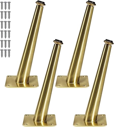 Miniatura 1 de VEHCIL 4 patas de muebles de latón cepillado de 8 pulgadas, patas de metal cónicas oblicuas para gabinete, sofá, mesa, silla, cama, aparador,