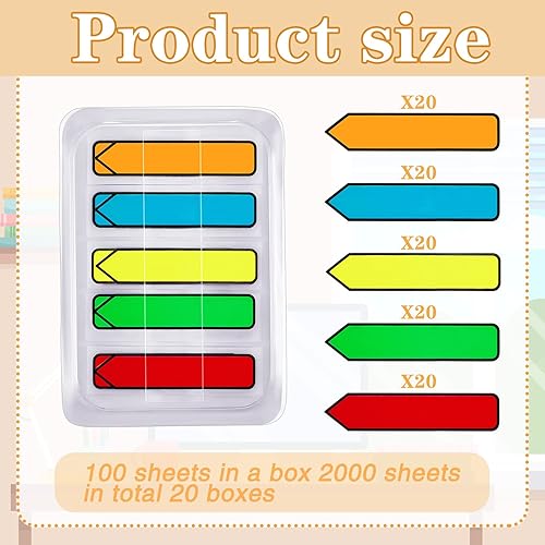 Miniatura 2 de Teling 2000 unidades de banderas de flecha pestañas firmar aquí pestañas 5 colores flecha pegatinas banderas banderas notas con dispensador fácil de