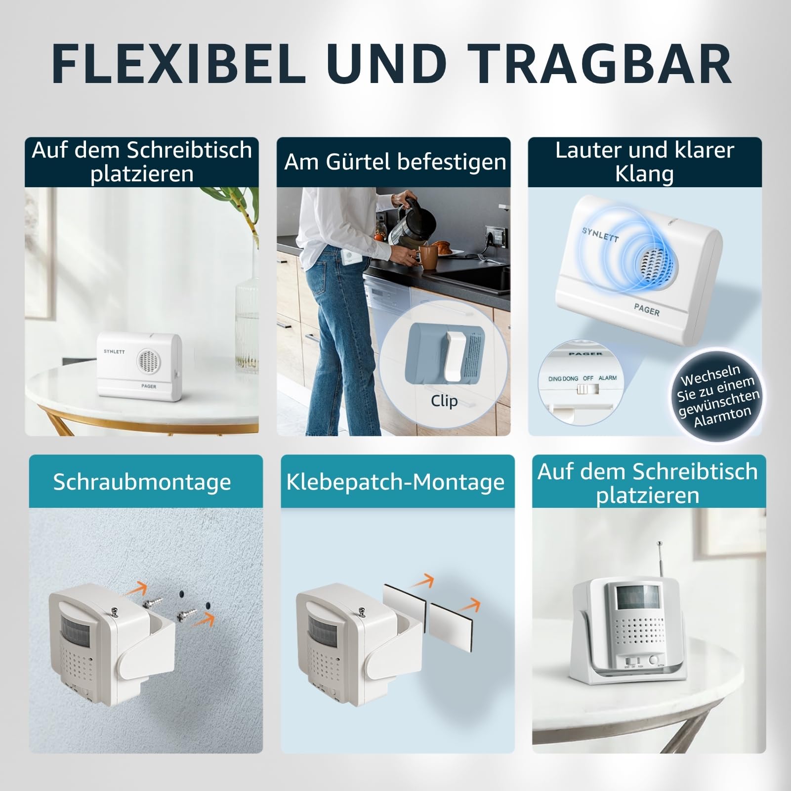 Pflege-Pager mit 2 Bewegungssensoren, kabelloser Bettalarm | Pflege-Rufsystem für Senioren, Patienten und Demenzbetreuung mit zuverlässiger Bewegungs- und Bettüberwachung