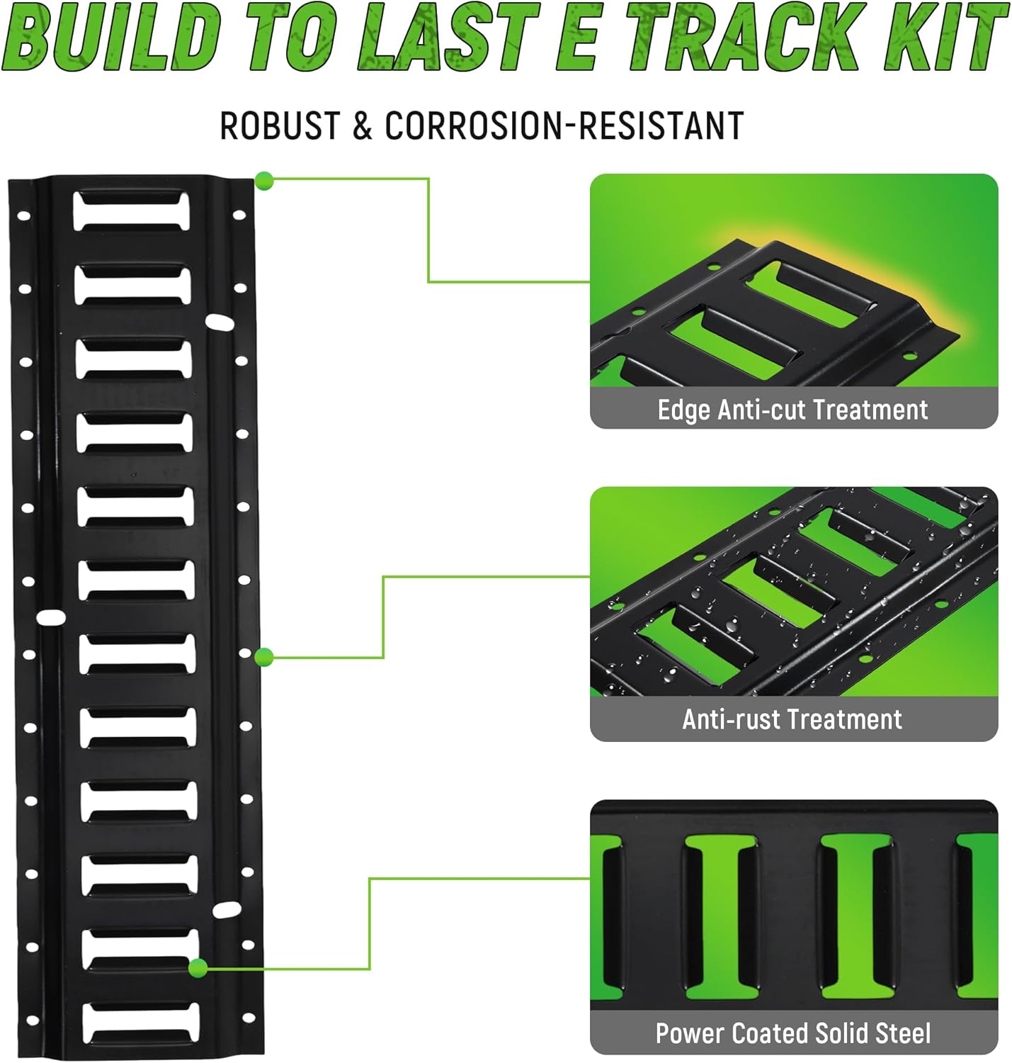E Track Tie Down Rail Kit 2'(4 Pack) - Trailer E Tracks with 6,000lbs Break Strength - Power Coated Etrack - Heavy Duty E Track Rail for Securing Cargos, Motorcycles, Bikes, Trailers