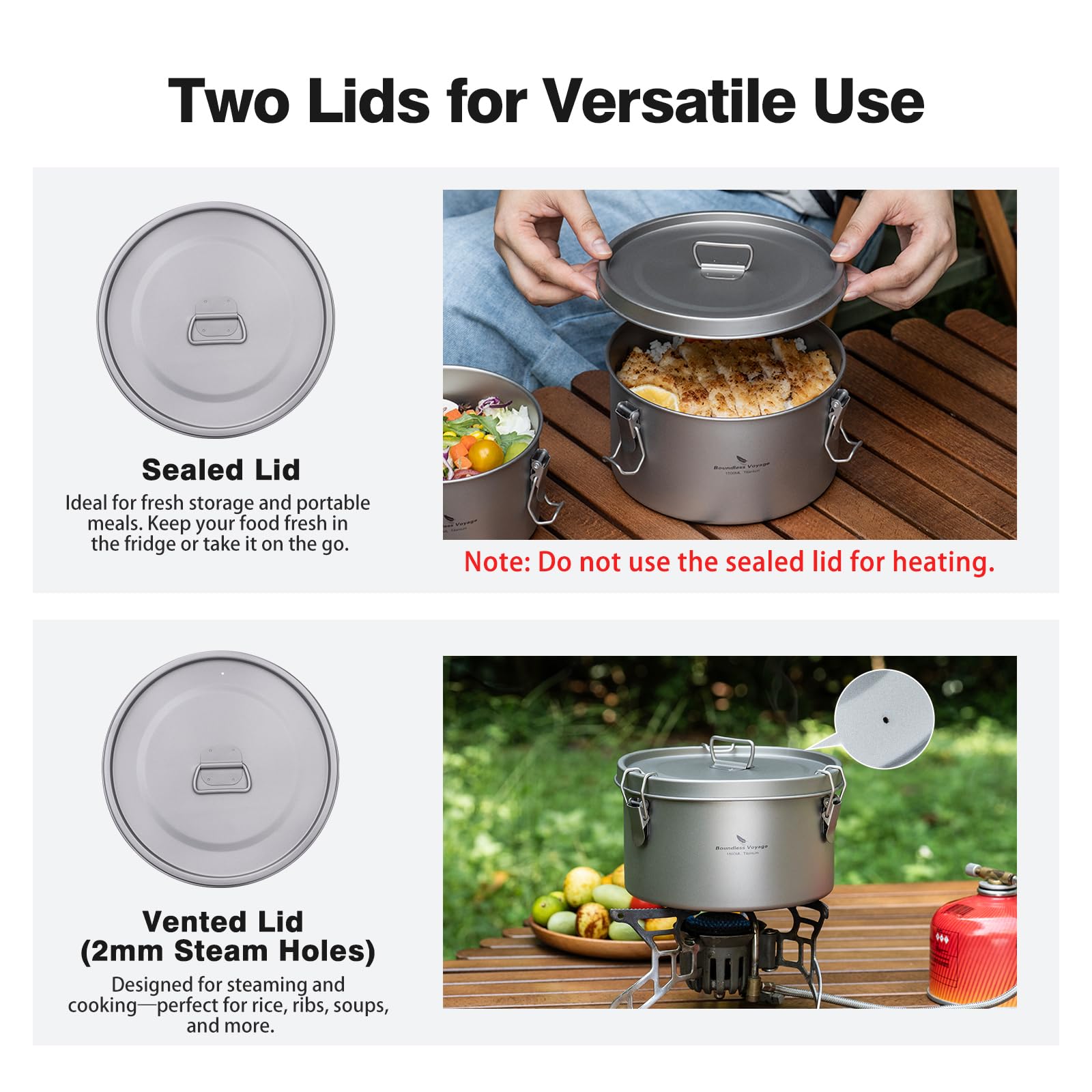 Boundless Voyage Titan 2086C - Boîte à déjeuner - 500 ml - Anti-fuite - Avec compartiments et joints - Pot portable pour camping, randonnée, voyage