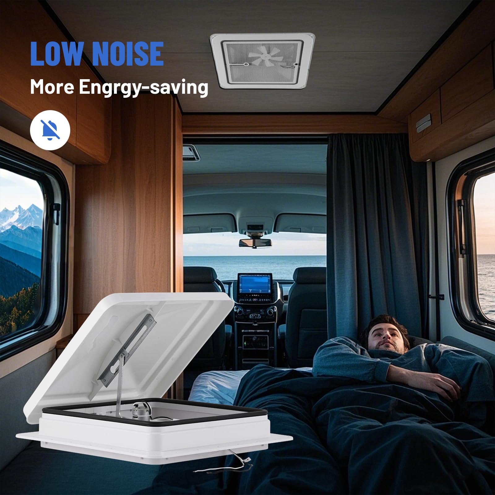 YUCHENGTECH Ventilador de Ventilación de Techo para Caravana 14" Ventilador para Caravanas 12V Ventilador de Techo con RV con Control Remoto, Bajo Ruido,Impermeable para RV Caravana Remolque