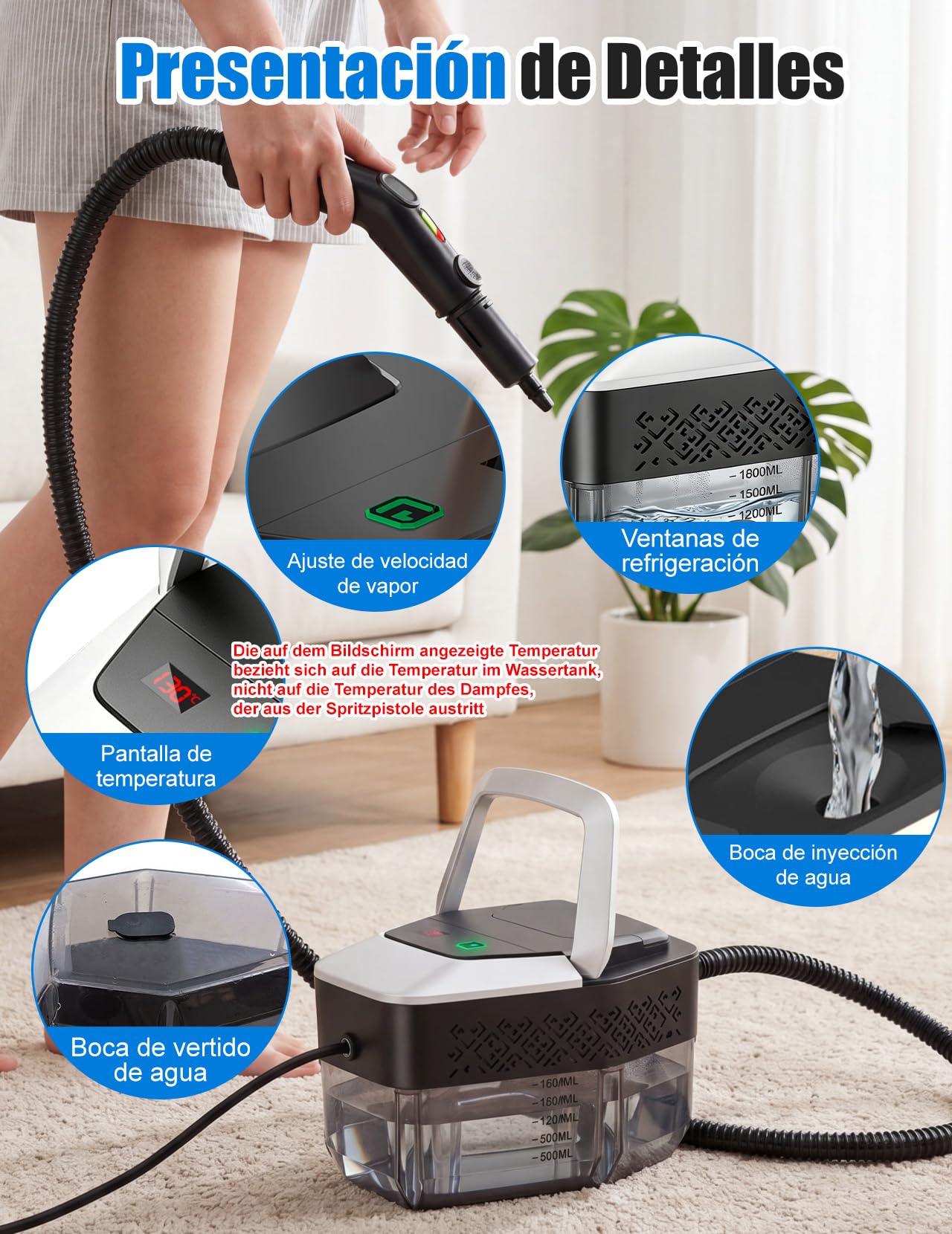 Limpiador a Vapor, Limpiador a Vapor de Mano Multiusos 2500W