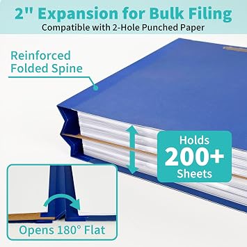 Binditek 10-Pack Pressboard Classification Folders, 1 Divider, Letter Size (8.5 x 11), 2 Tyvek Expansions, 4 Embedded Top Fasteners (2-Prong Design), Navy