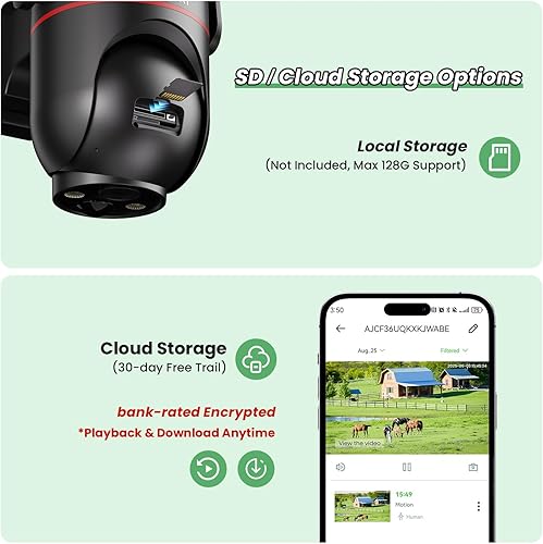 Miniatura 7 de Cámaras de seguridad sin WiFi inalámbricas para exteriores, cámara de seguridad celular para exteriores, PTZ, vista en vivo 2K HD, visión nocturna a