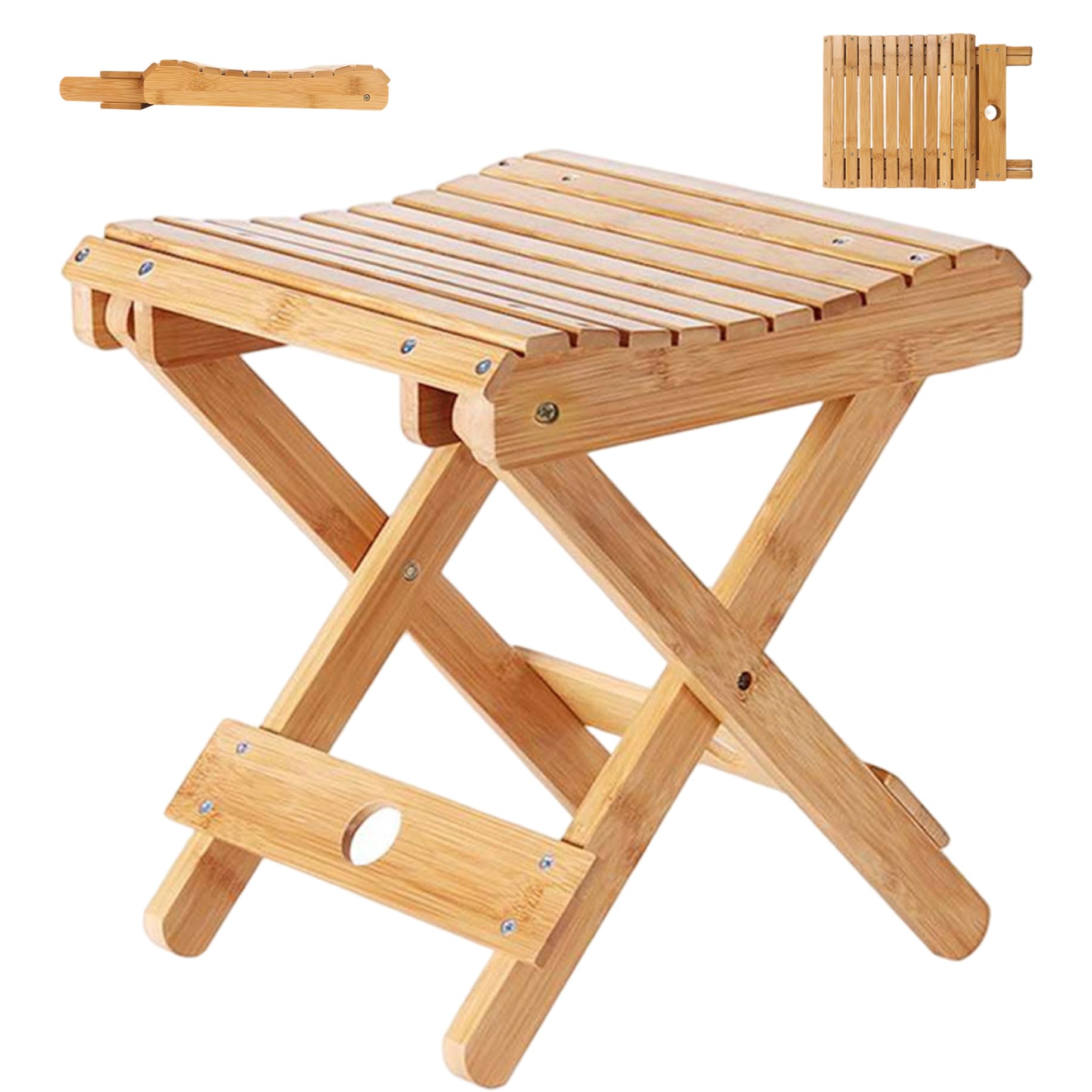 AwnsIMfreien Bamboo Chair, Foldable Stool Heavy Duty Bamboo Folding Foot Stool Portable Chair Bench for Outdoor Garden Campoing Picnic, Folding Foot