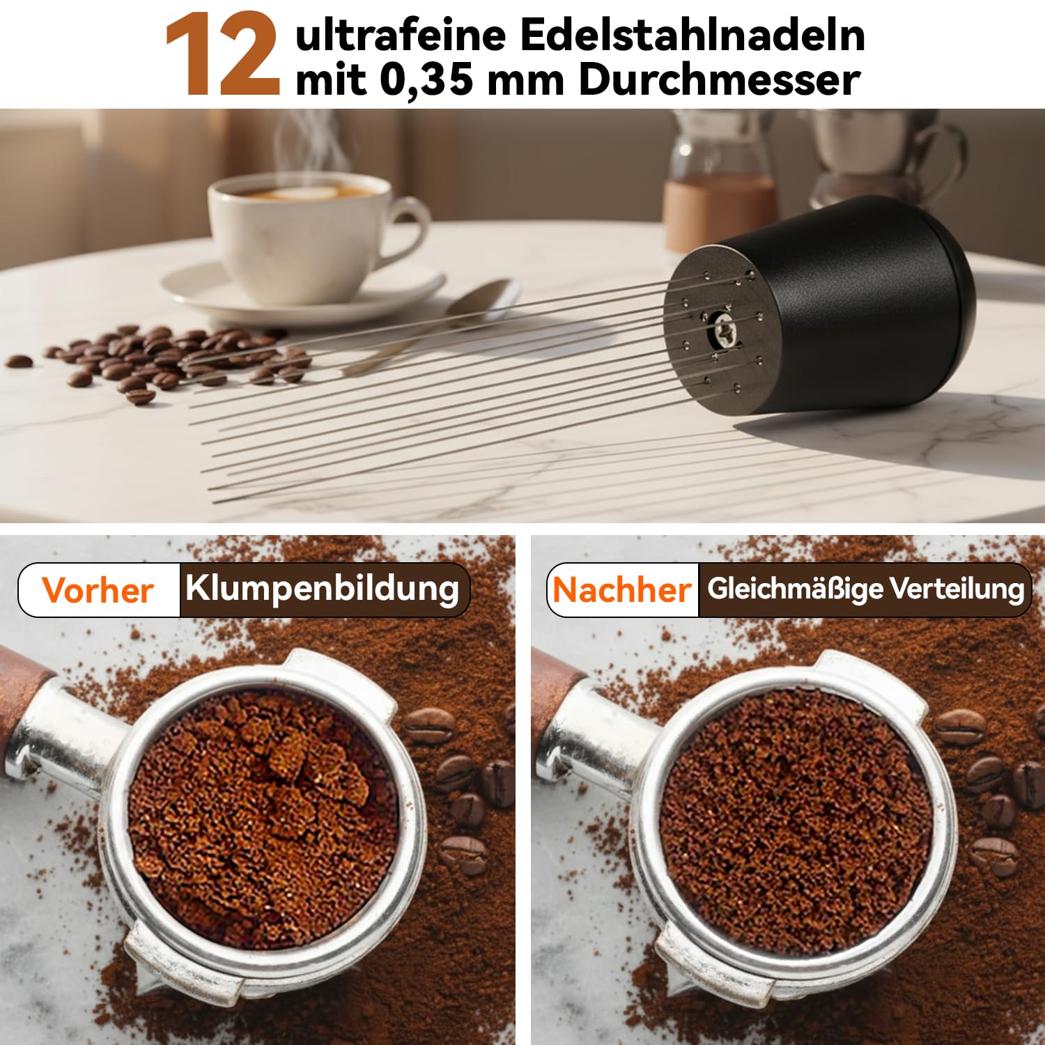 51mm Espresso Zubehör Set, 2-in-1 Tamper und Kaffee Distributor, WDT Tool, Dosiertrichter und Puck Screen, kompatibel mit De’Longhi 51 mm Siebträgern, Barista Zubehör