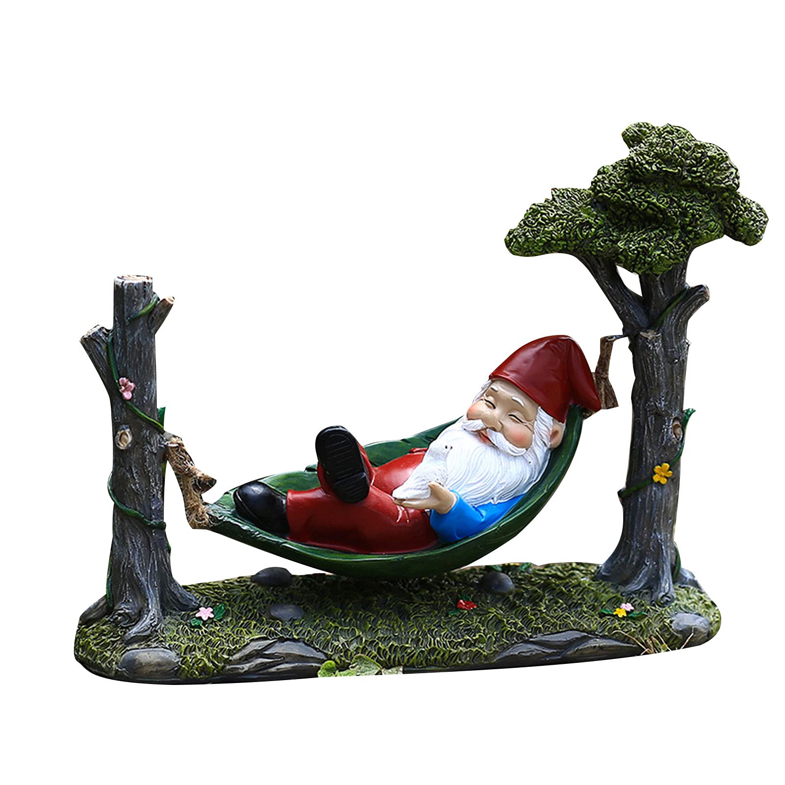 Skrzat ogrodowy 24 cm, krasnal leżący na hamaku, statuetka ogrodowa wodoodporna żywica ozdoba do ogrodu podwórkowego