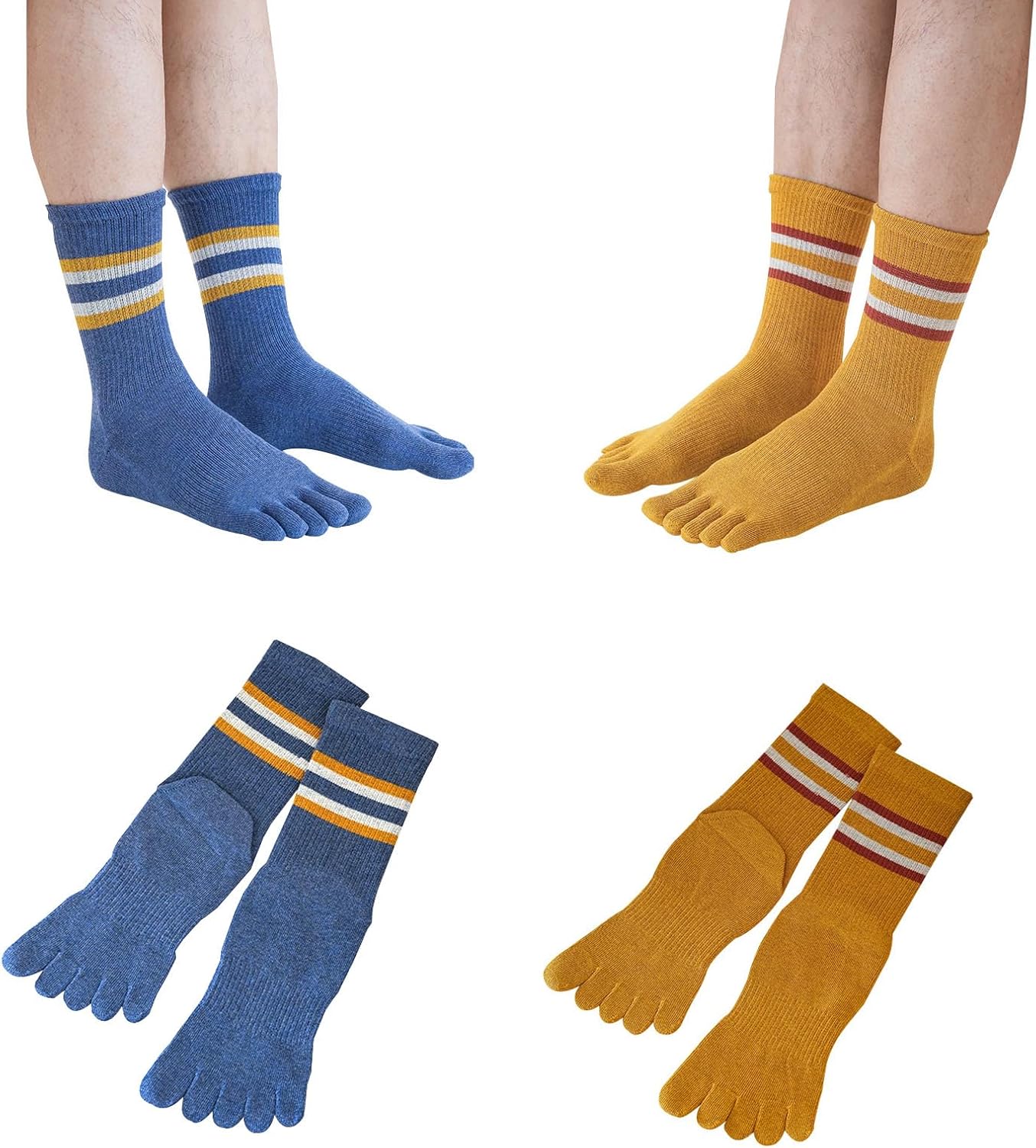 2 Pairs Cotton Toe Socks Five Finger Socks Thickened Winter Warm High Socks Athletic Running Striped Socks for Men Boys