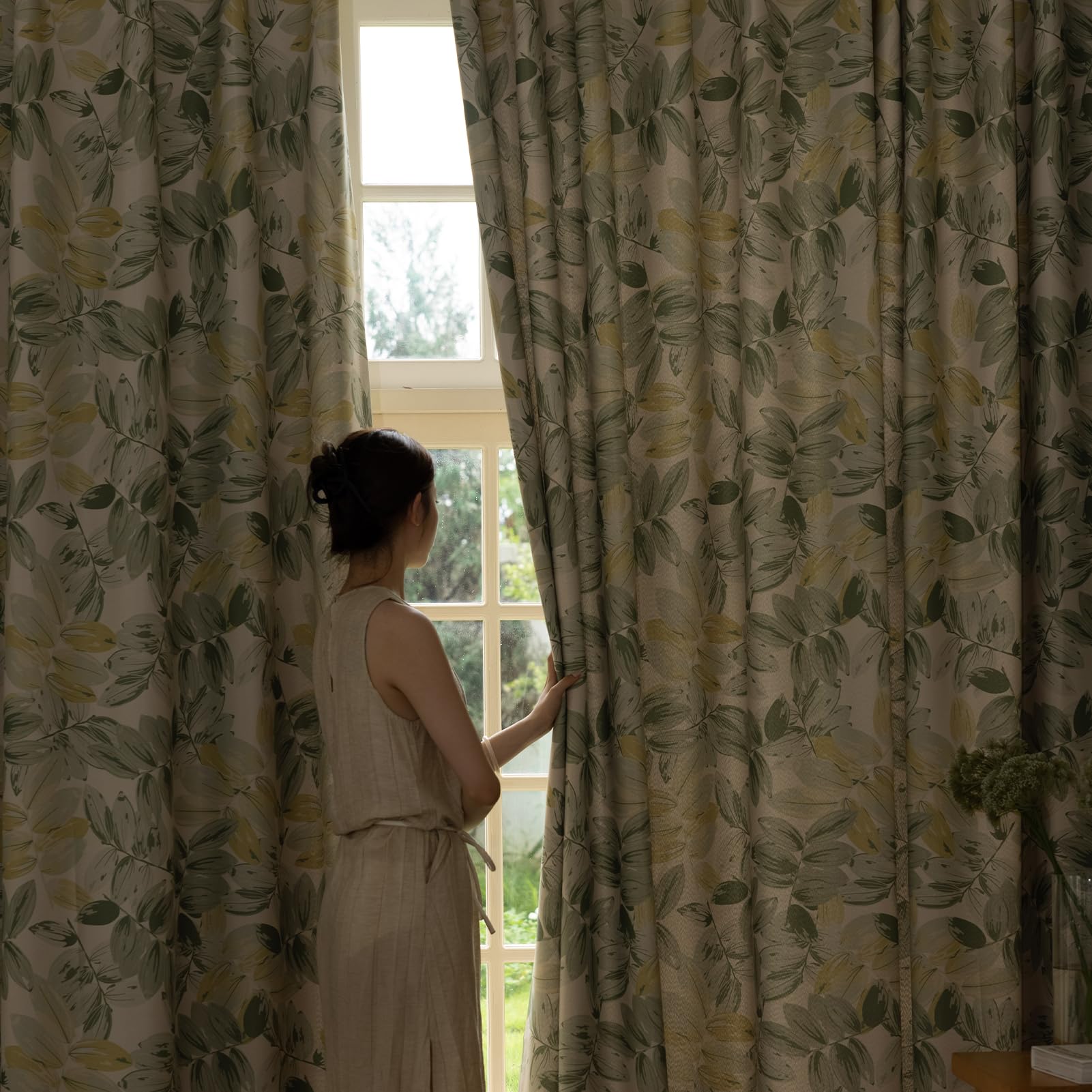 SUOUO Verdunkelungsvorhänge für Schlafzimmer, 245 x 140 cm, 2er-Set, Raumverdunkelung, Druck, Fenstervorhänge für Wohnzimmer, Grün