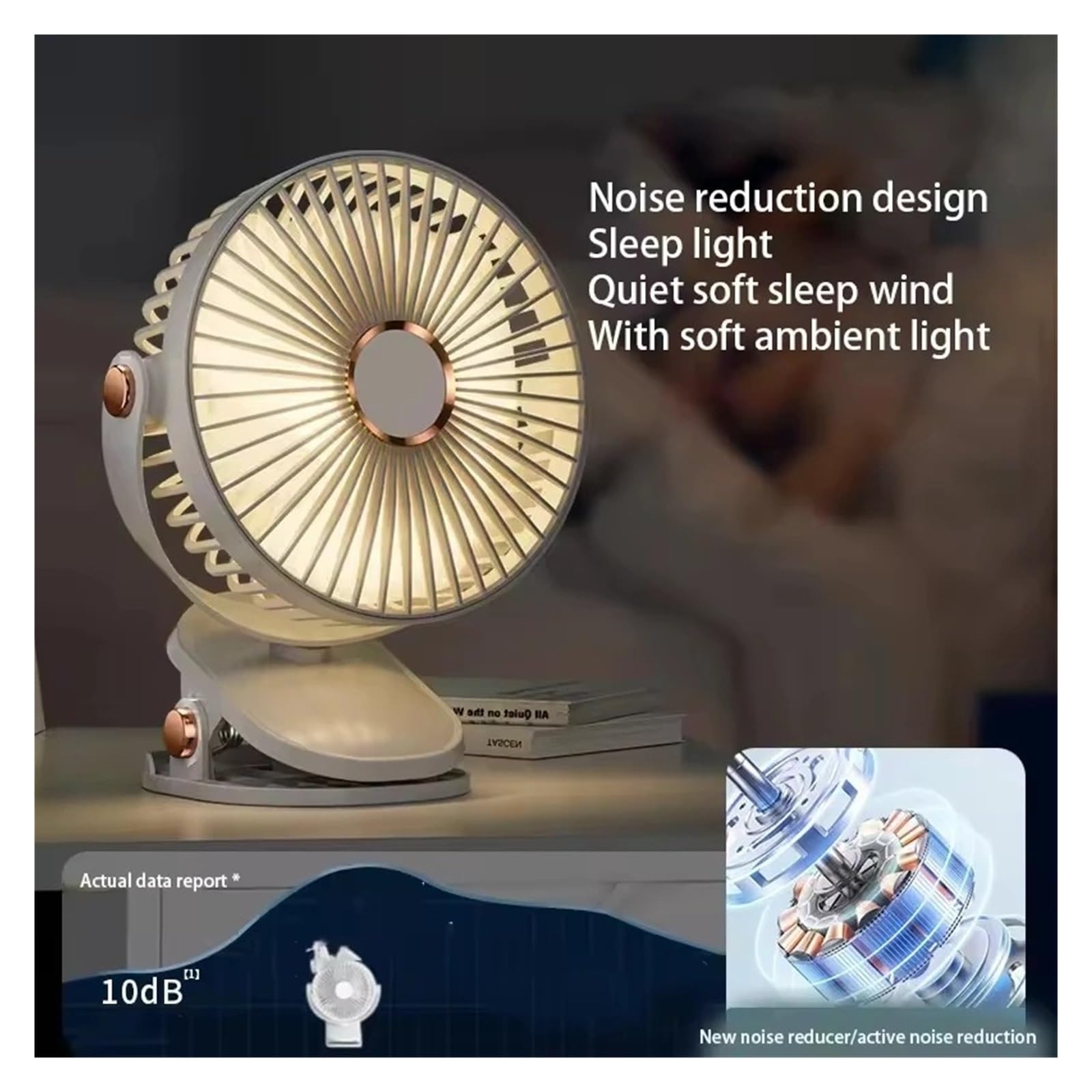 Ventilador Doble Cabeza Giratorio 360 Grados Coche Ventilador Con Clip De 8000mAh Circulador Aire Portátil Escritorio Recargable Silencioso 5 Velocidades Inalámbrico Luz LED Para Acampar(Blue)