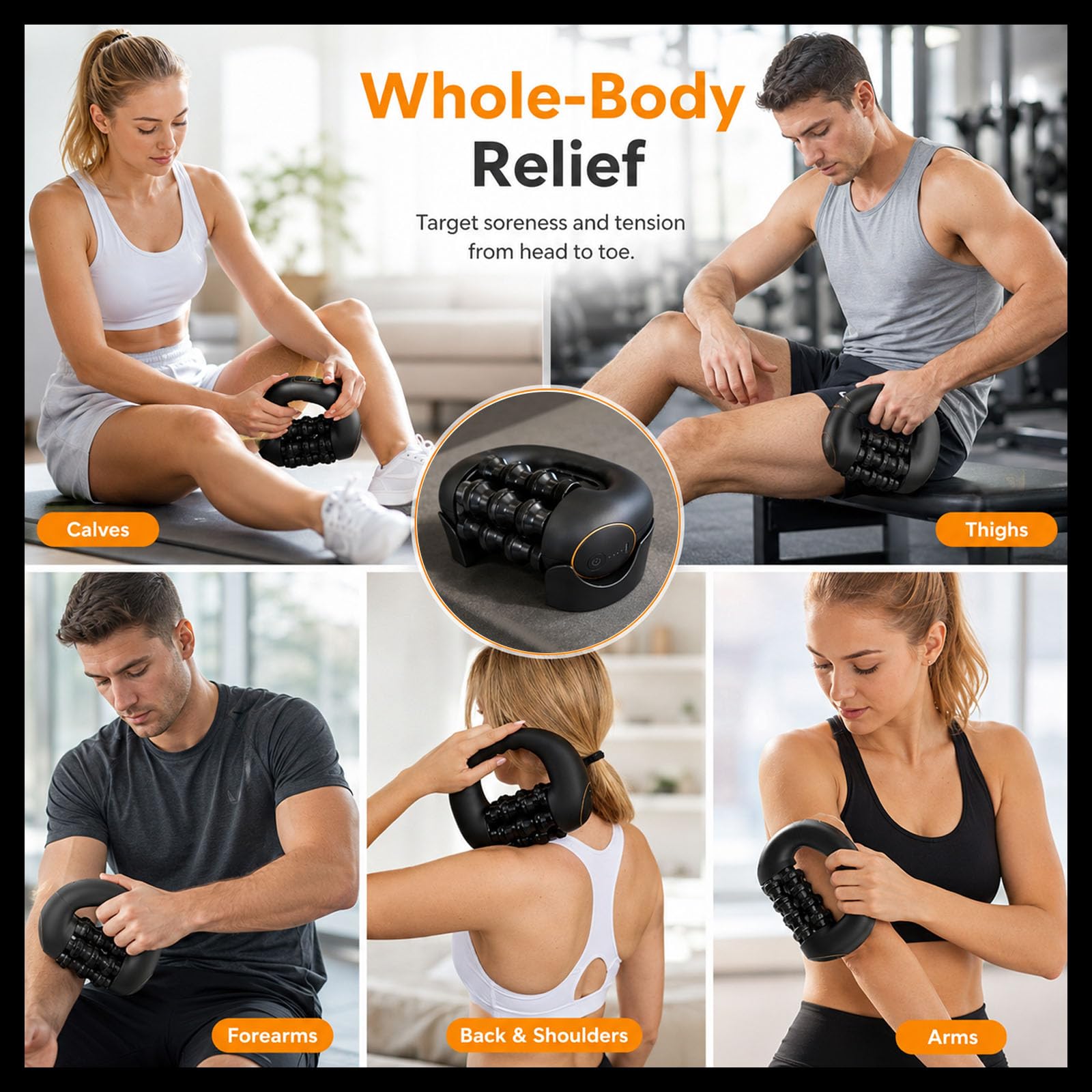 Electric Handheld Rolling Massager, 3 Vitesses, Moteur Puissant, Large Surface – Rouleau de Massage pour Le Dos, Épaules, Jambes – Masseur à Rouleaux Rechargeable