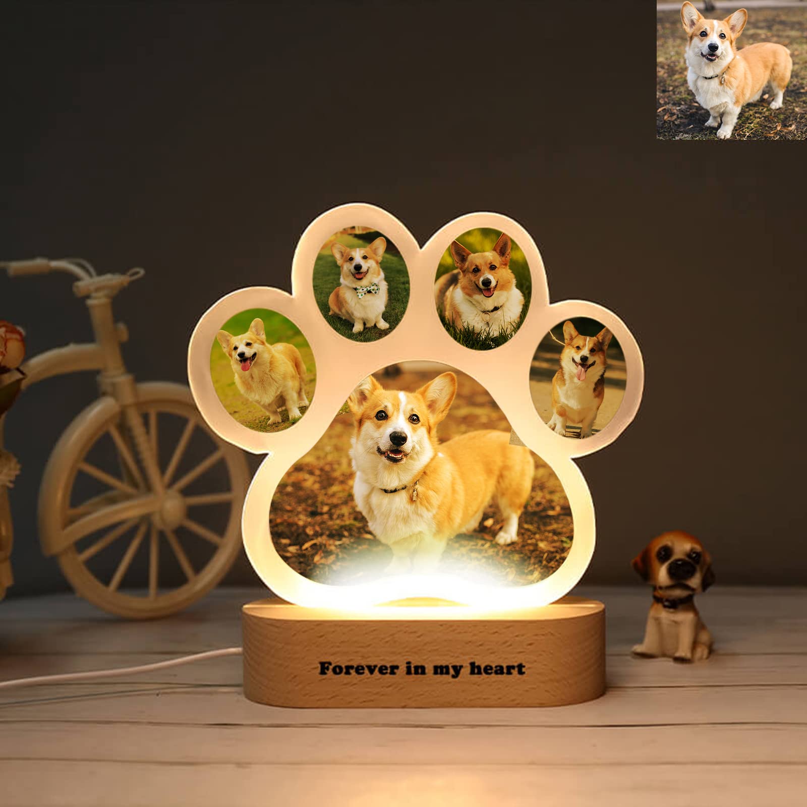 Ozinna Custom Photo Dog Lamp Acrylic Board Nightlight Decor Pet Memorial Gifts (Dog Paw with Text)