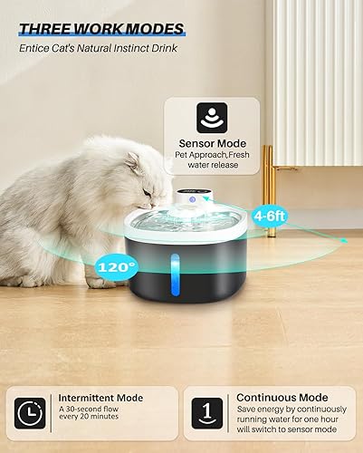 Miniatura 3 de Fuente de agua para gatos, fuente automática inalámbrica para gatos y perros de 88 oz2.6 L con sensor de movimiento, dispensador de agua para