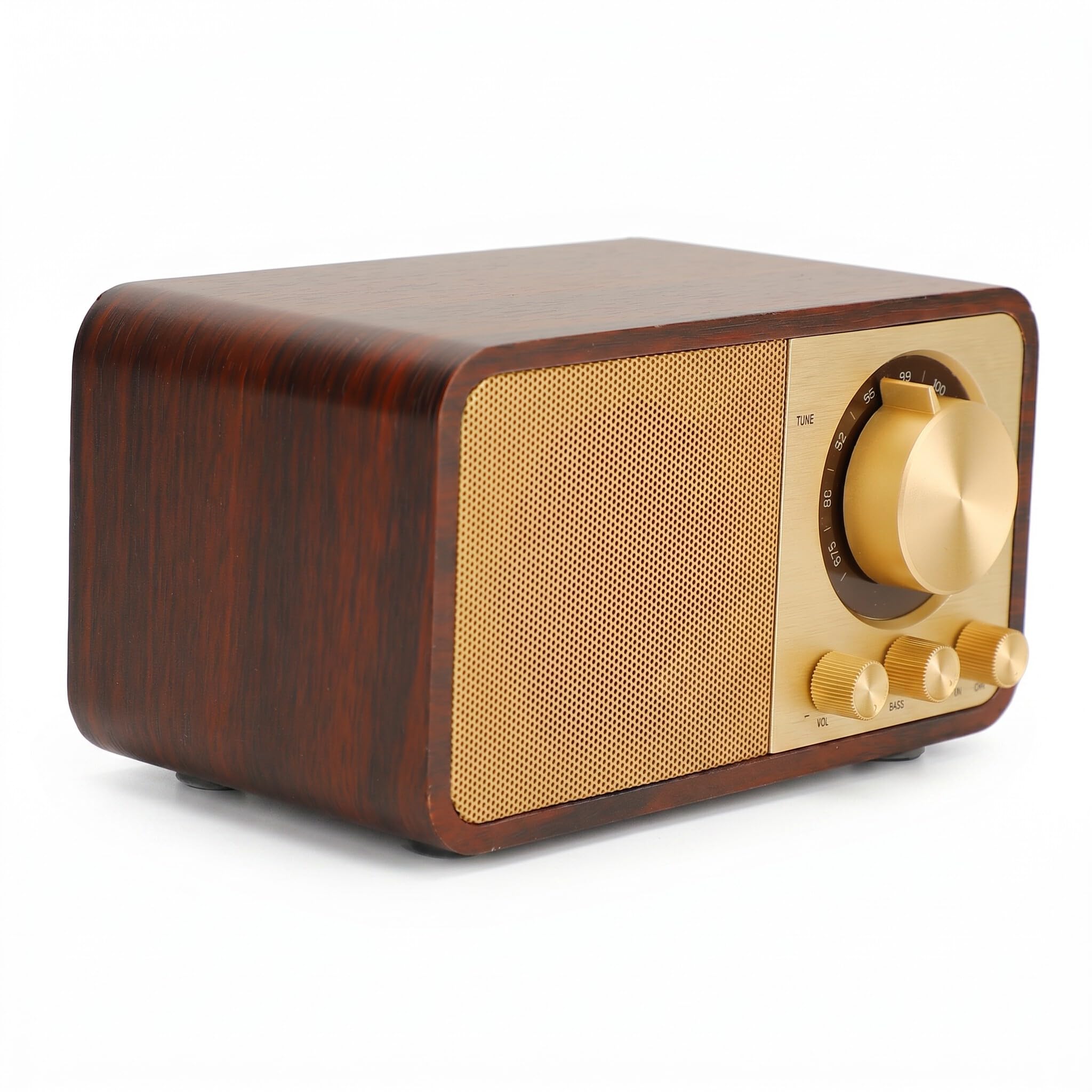 Bewinner Haut-parleur Bluetooth rétro en bois, haut-parleur sans fil portable vintage, carte TF, AUX, entrée USB, petit haut-parleur Bluetooth vintage pour cadeau, fête, voyage, bureau, maison en bois