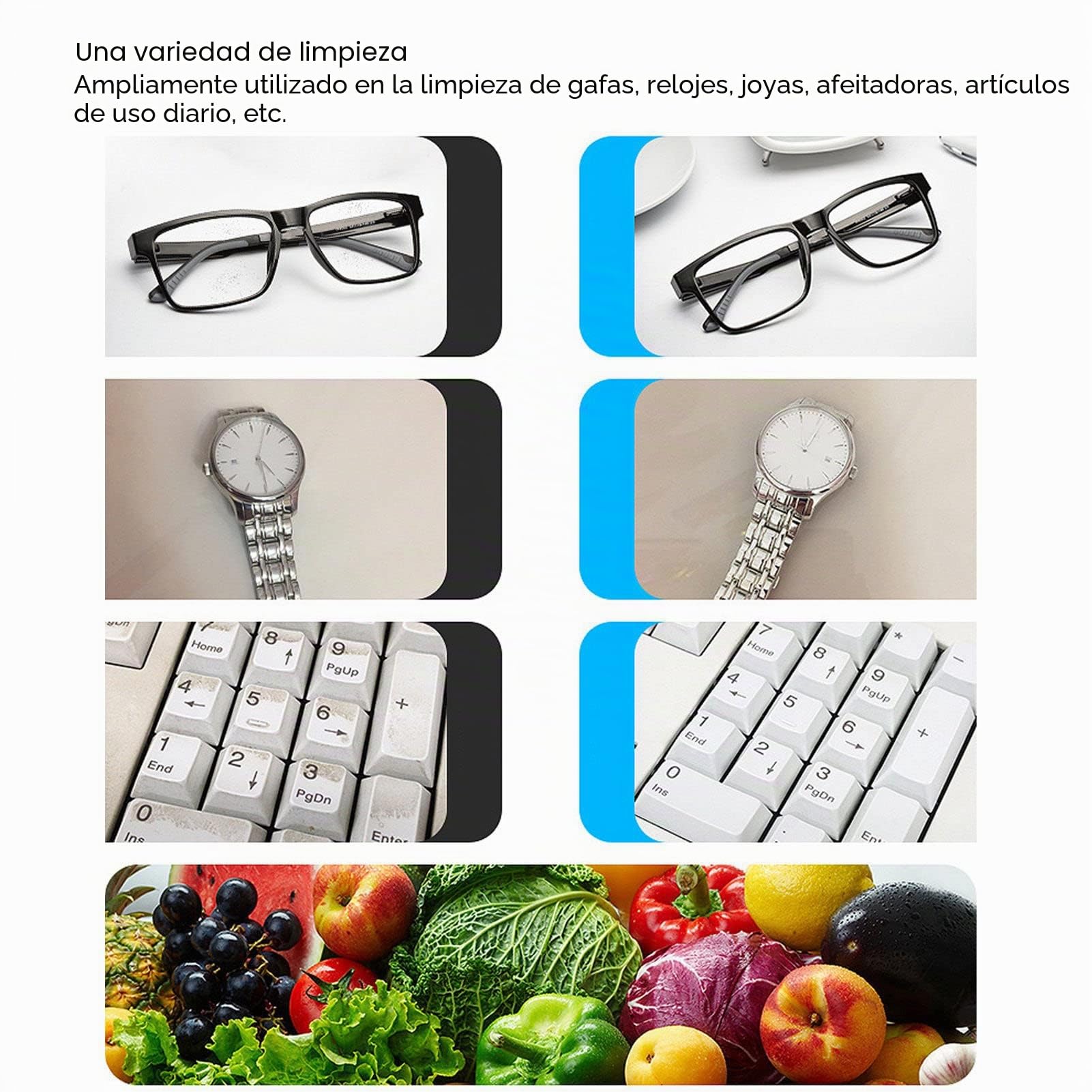 Limpiador Ultrasónico Portátil para el Hogar Mini Máquina de Limpieza Sumergible Unidad de Lavado Ultrasónico de 50 KHz para Joyería Fruta Vegetal Dentaduras Ropa