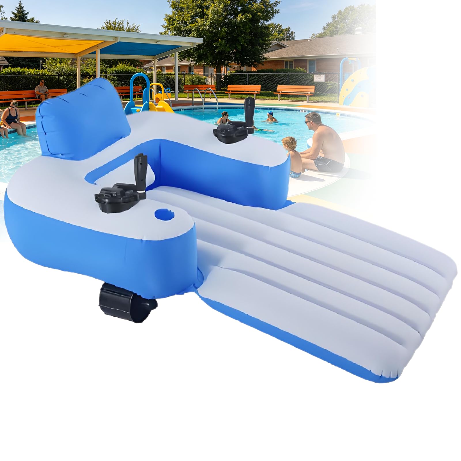 URJWAN Inflatable car boat with motor, 66W Motor Rechargeable with Backrest & Cup Holder, Portable Electric Water Float for Pool Lake River Beach Summer B