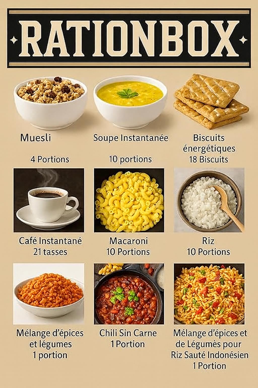 Paquete Alimentario de Emergencia 72 Horas – 5700 kcal | Conservación 25 Años