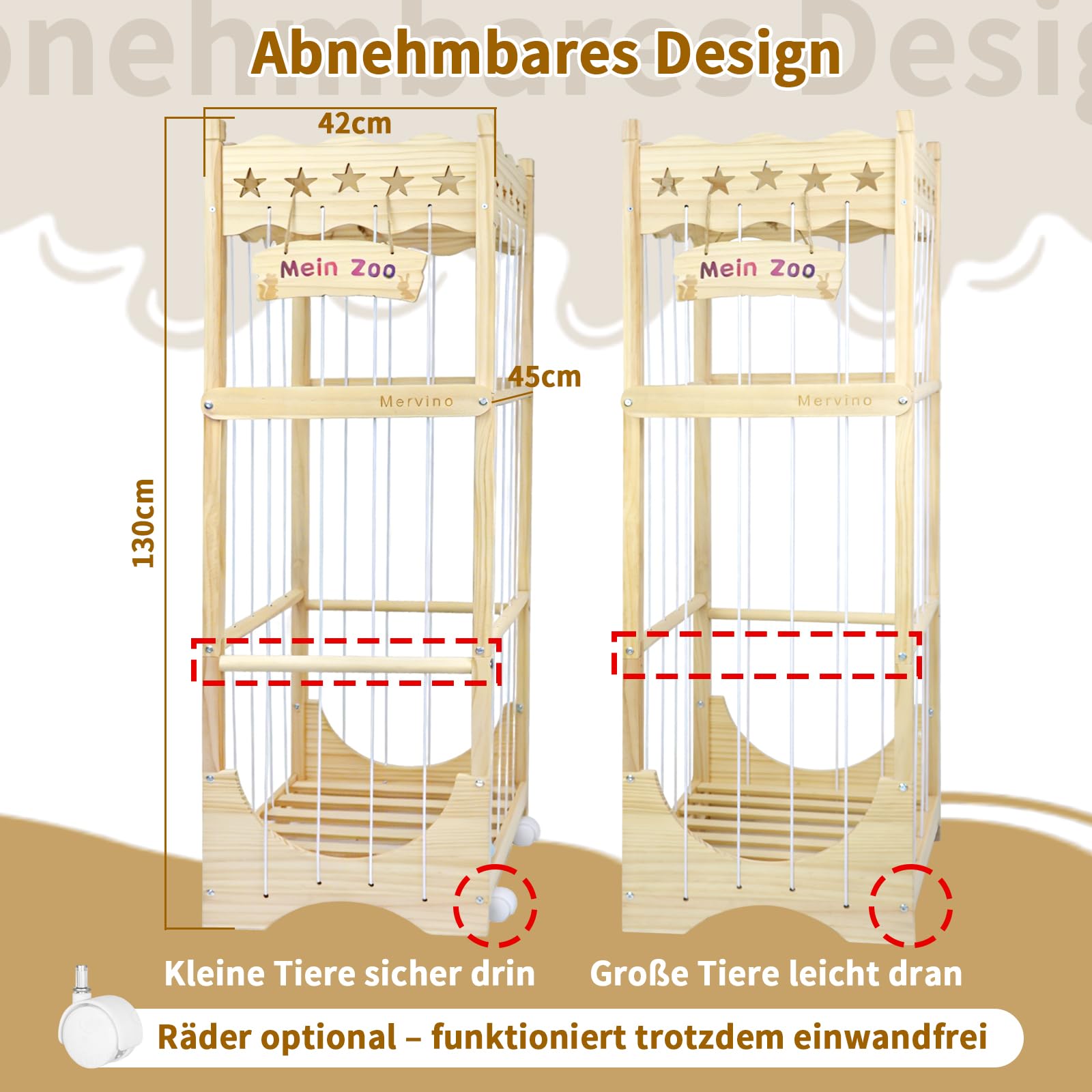 Mervino Holz Kuscheltier Aufbewahrung, mit Gummis & Rollen | Stofftier Aufbewahrung für Kinderzimmer & Spielzimmer, mit Gummis & Rollen, Massivholz, platzsparend