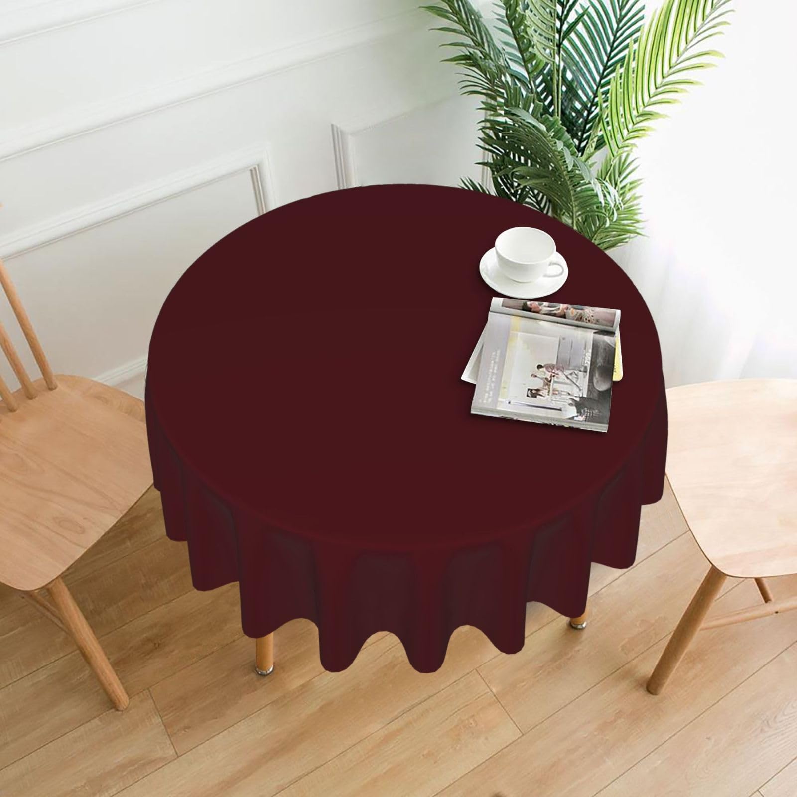 Wine red Printed Round Tablecloth, 60 inch Coffee Tablecloth, Suitable for Kitchens, picnics, and Dining Rooms.