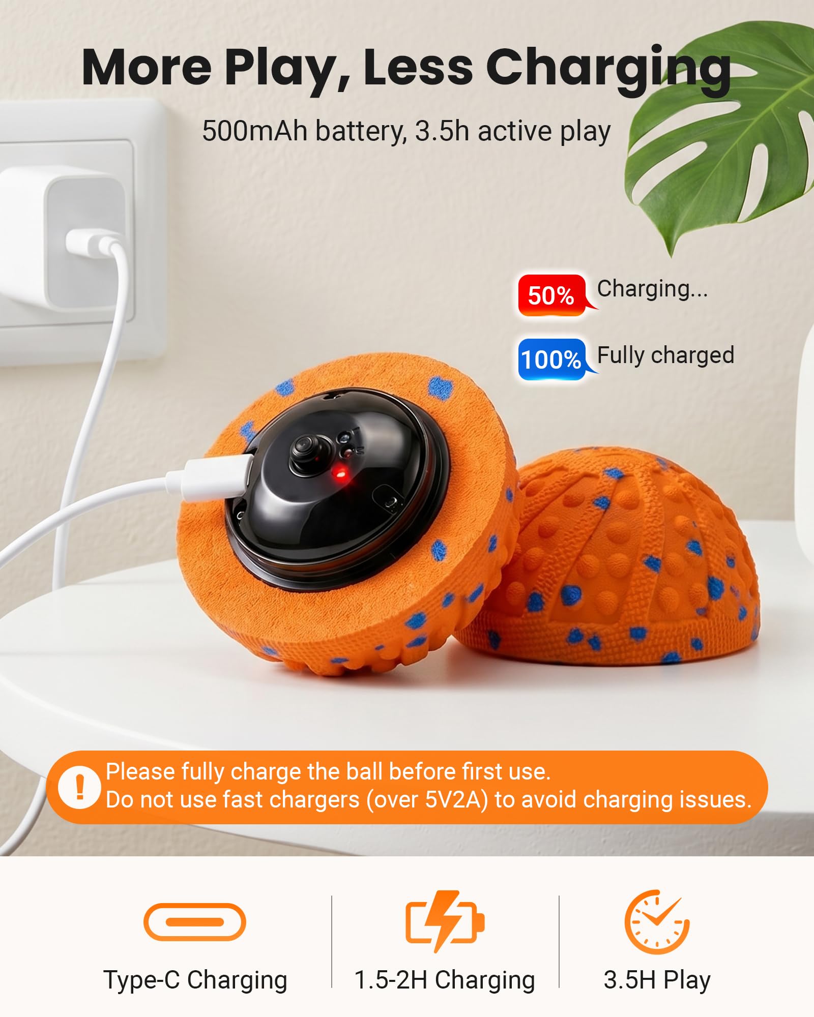 Juguetes interactivos para perros con protuberancias amigables con los dientes, 3 modos, material ETPU | Bolas interactivas automáticas recargables para perros medianos y grandes para mantenerlos ocupados