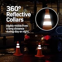 Vista 3 de BATTIFE [Paquete de 4] Conos de tráfico de seguridad plegables de 18 pulgadas, conos naranjas, conos emergentes multiusos con collar reflectante