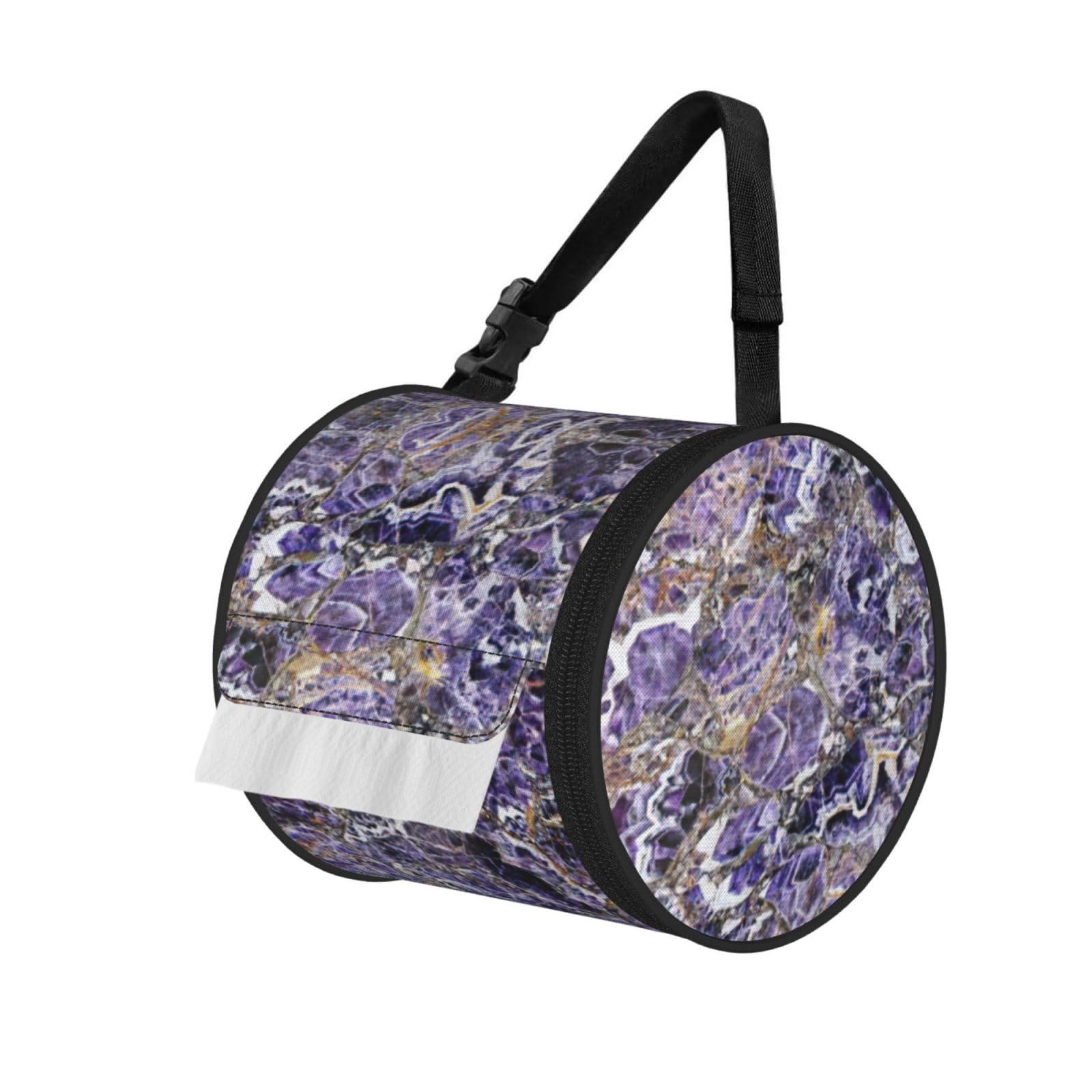 marble purple Printed Roll Paper Carrier Bag, Foldable Oxford Cloth Tissue Case for Camping Hiking Backpack