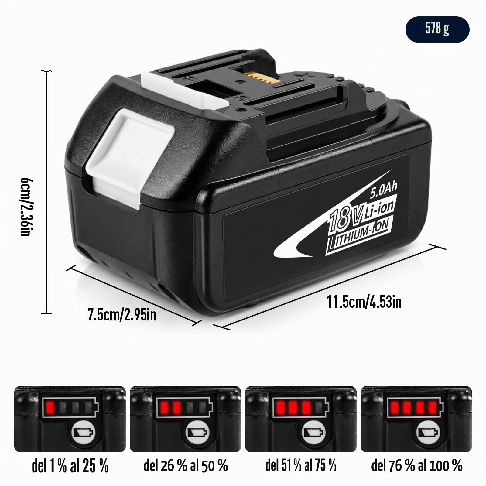 Paquete de 2 baterías de Repuesto de 5.0 Ah para Makita de 18V BL1860 BL1820 BL1830 BL1840 BL1850 BL1815 BL1835B y LXT400 con indicador LED para Todas Las Herramientas eléctricas Makita de 18V