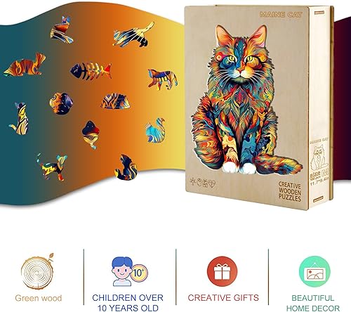 Miniatura 5 de KAAYEE Rompecabezas de madera para adultos, rompecabezas de madera con forma única avanzada de madera Maine Coon para adultos, rompecabezas
