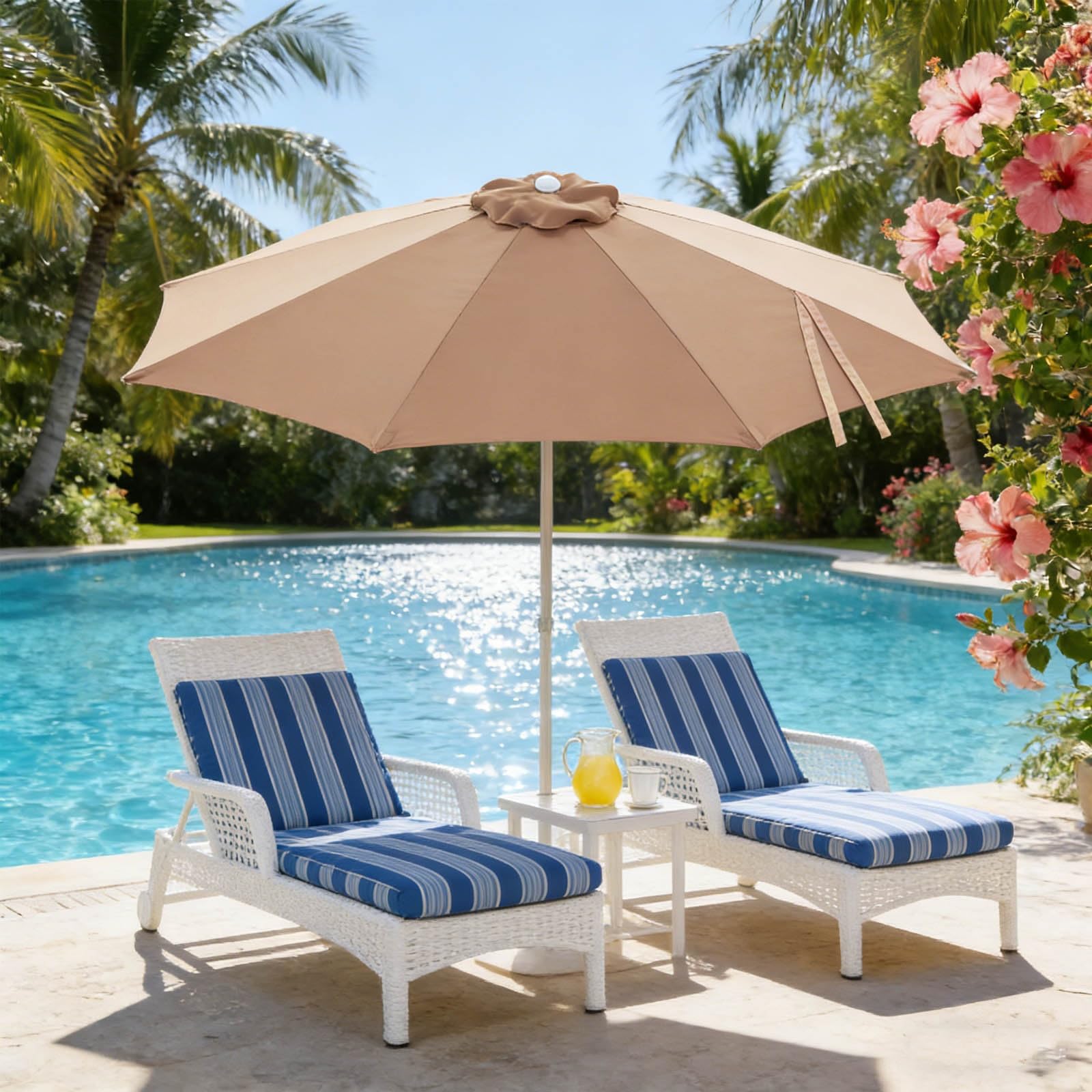 Baldacchino Ricambio Ombrellone 2.5m 2.7m 3.0m 6/8 Stecche, Telo Copertura Impermeabile e Protezione UV, Tettoia di Sostituzione per Giardino Terrazzo Patio (Solo Telo)