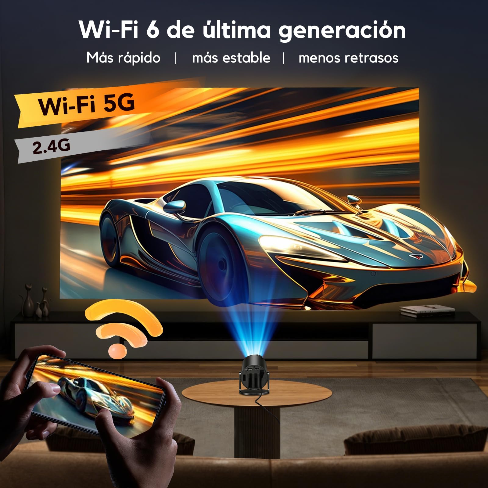 [Android 14 & 2026 Upgraded] AKIYO O2 Proyector Portátil con WiFi 6 Bluetooth 5.4 Support 1080P Auto Keystone 180° Rotation, Mini Proyector Compatibile con HDMI/Laptop/PS5/TV Stick, Negro