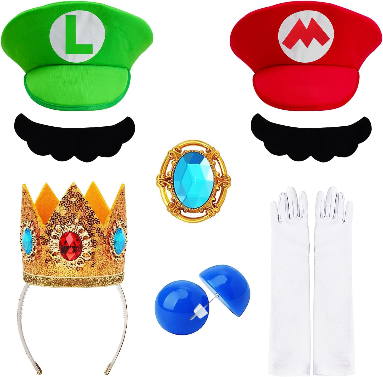 Jolbndcv Red and Green Hat with Gloves Buttons and Beard for Cosplay Costume