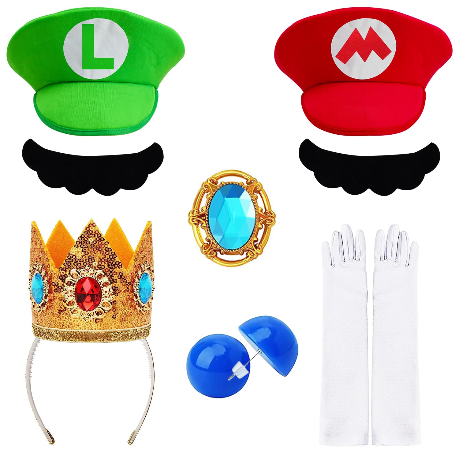 Jolbndcv Red and Green Hat with Gloves Buttons and Beard for Cosplay Costume