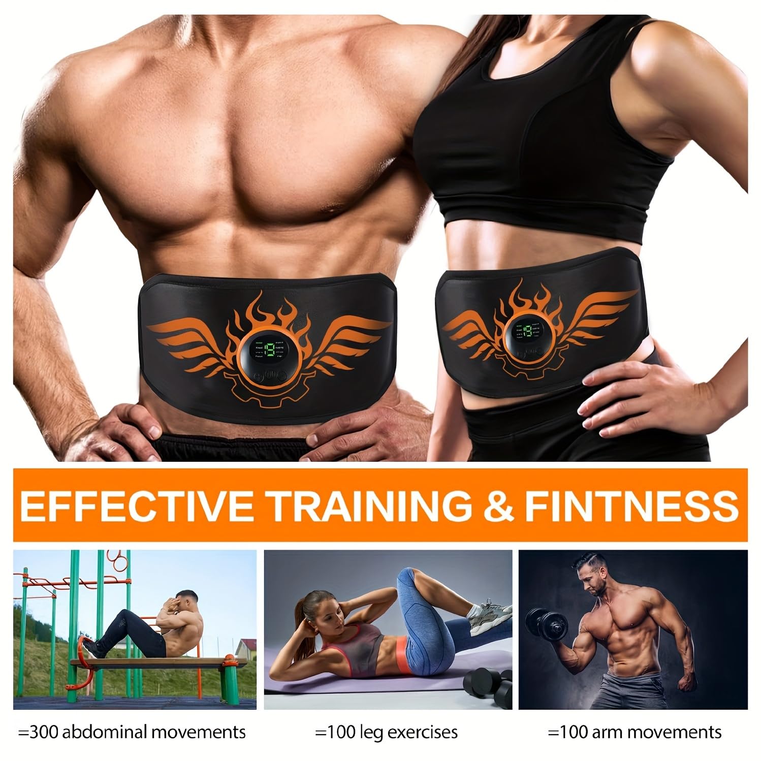 EMS Trainingsgerät, EMS Bauchmuskeltrainer,Elektrischer EMS-Bauchmuskeltrainer-Gürtel mit 19 Programmen,Bauchtrainer Ganzkörper ABS/Bauch/Arm/Po Trainer, Männer und Frauen