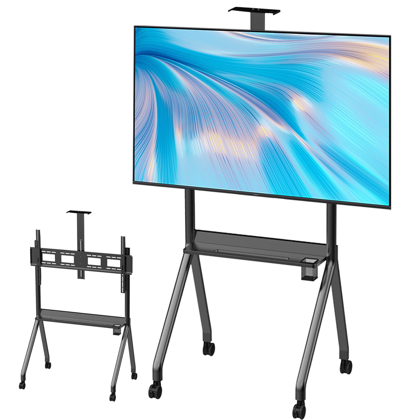 Soporte móvil para TV con ruedas, carrito rodante con altura ajustable, soporte de TV para televisores LED/LCD/OLED de 42 a 120 pulgadas, soporta hasta 150 kg, perfecto para el hogar u oficina