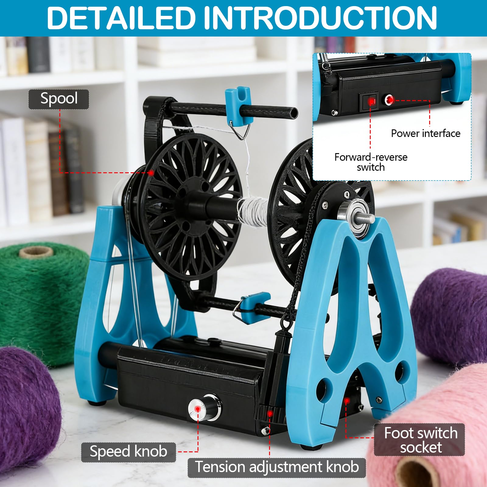 Filatoio Elettrico, Mini Filatoio per Lana per Uso Domestico con Pedale Controllo di velocità Continuo Macchina per Avvolgimento Filati A 1800 Giri/Min per Cotone E Seta