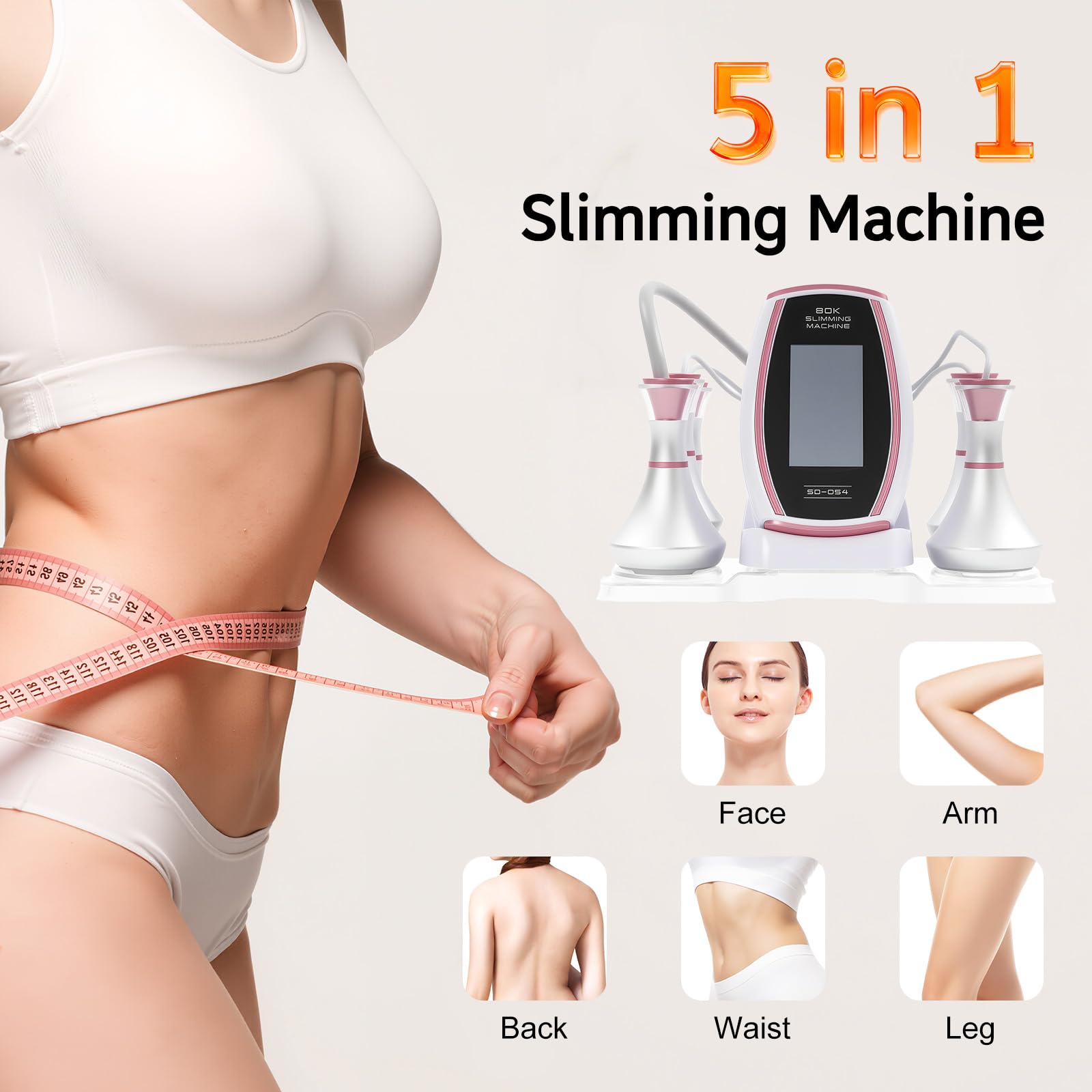 Máquina de cavitación 5 en 1 Multifuncional Cuidado Personal Belleza Corporal Máquina de Deformación de Cuerpo Dispositivo de Cavitación Ultrasónica 5 Cabezales de Tratamiento Para Cuerpo Y Cara