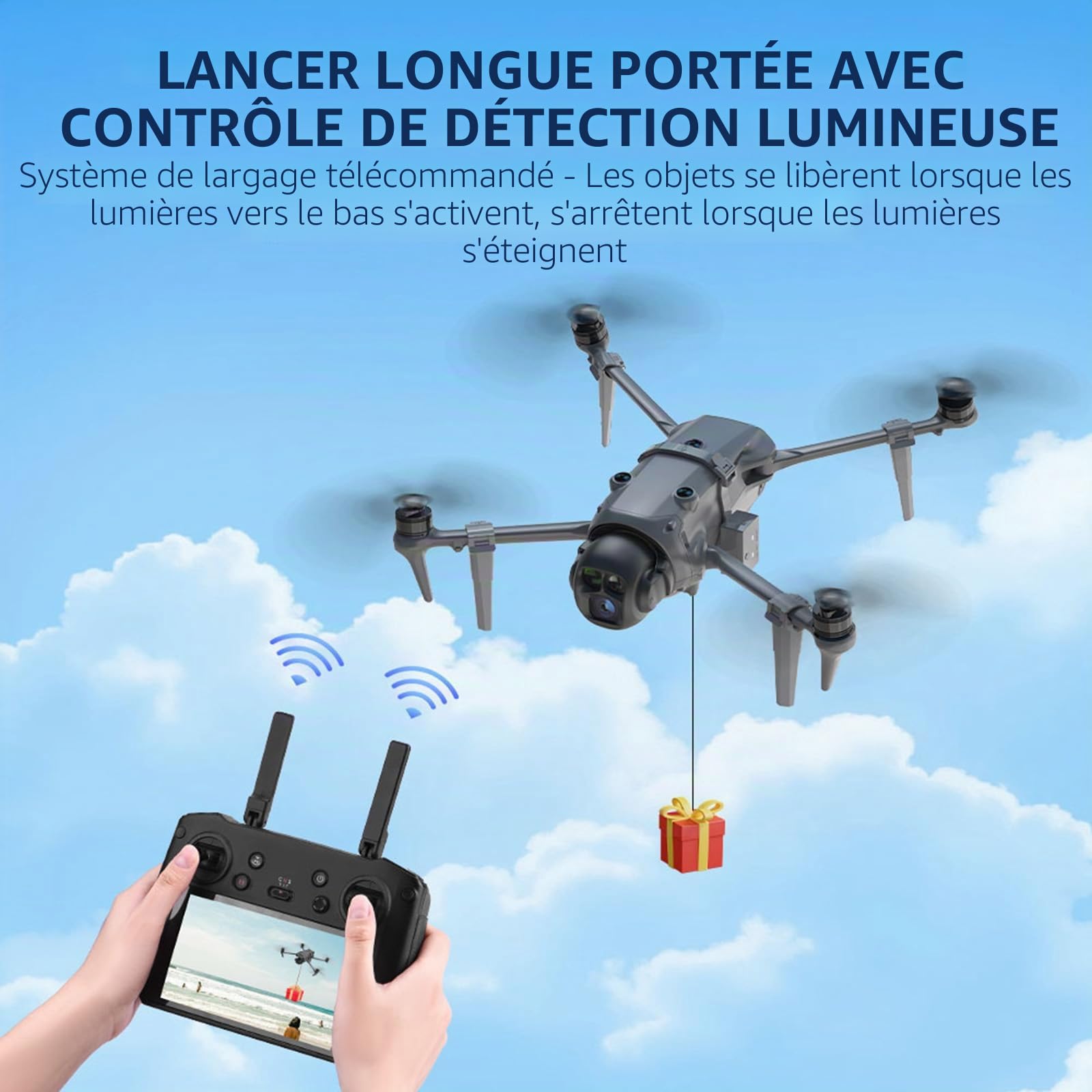 Système de largage de drone LICHIFIT avec atterrissage pour DJI Mavic 4 Pro Éjecteur photosensible Transport Livraison Libération de charge utile Dispositif de largage aérien Jambes étendues