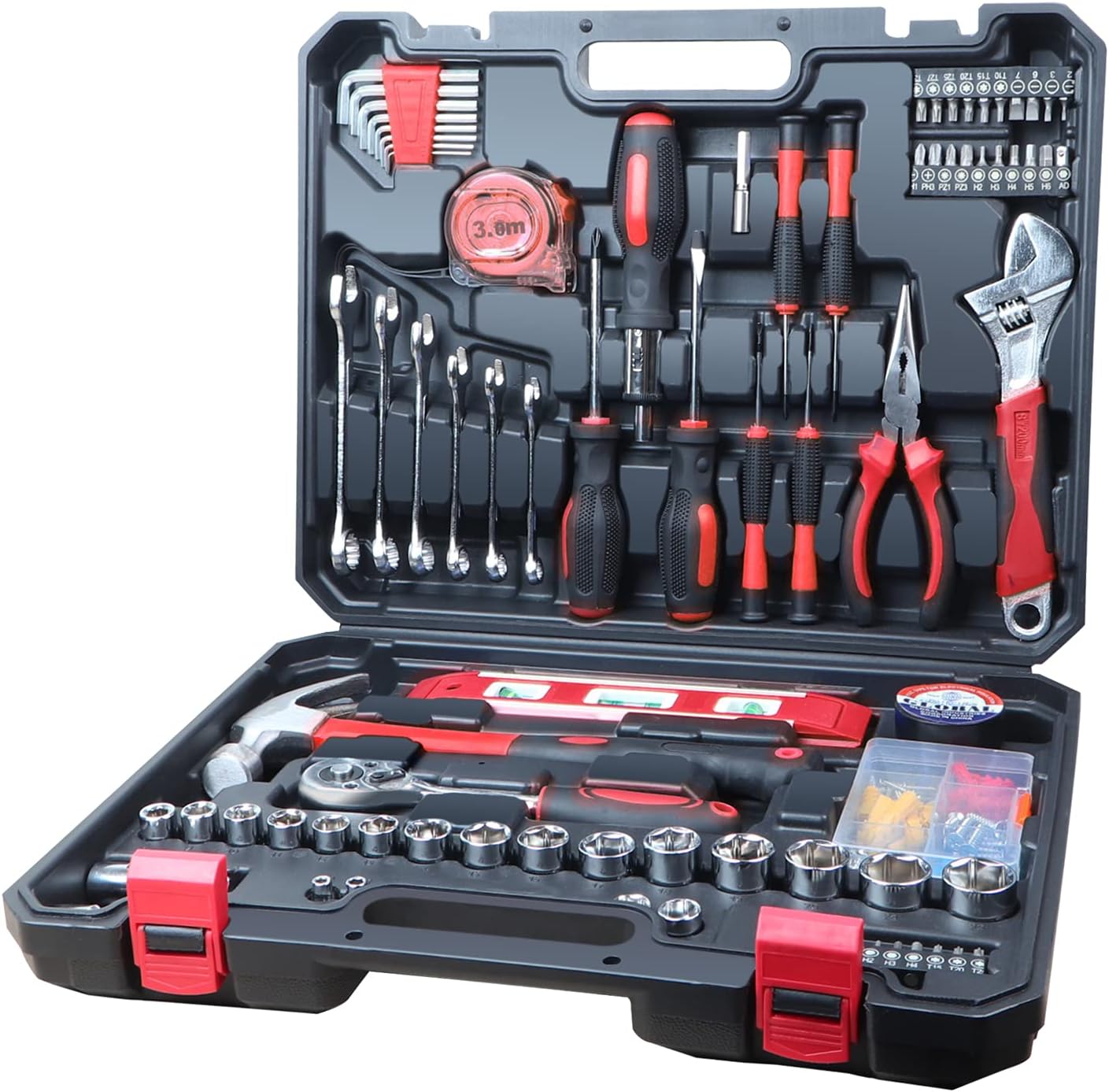 146-Piece Tools Set General Household Hand Tool Kits, Home Auto Repair Tool Combination Mixed Tool Sets with Screwdriver Socket Wrench Sets in Toolbox Storage Case, 2 Year Warranty