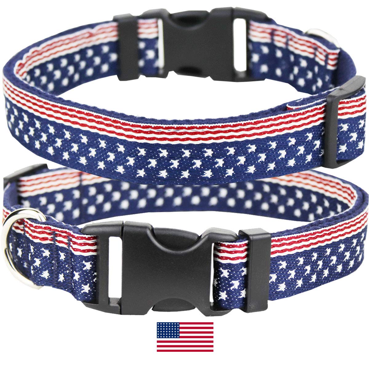 EgoolaAmerican Flag Dog Collars Adjustable USA Basic Dog Collar Soft Comfortable Pet Collar for Size S M and L Dogs M 19-13 inch