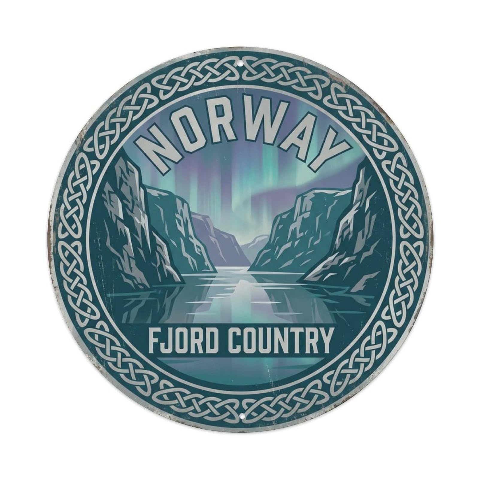 Vintage Travel Norway Fjord Landscape Metal Tin Sign Plaque Wall Decor for Cafe, Club Bar, Office, Home Garden Round Metal Poster 8x8Inch