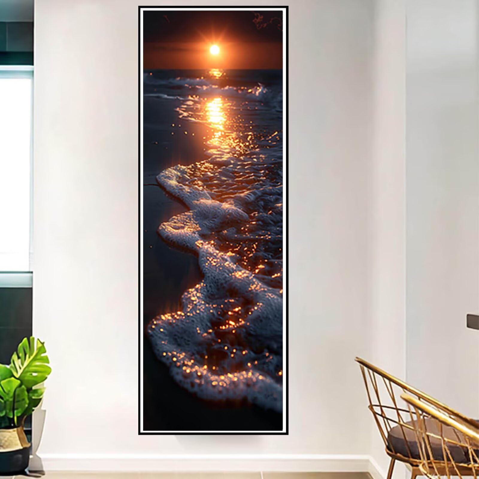 Diamond Painting Coucher de Soleil Peinture Diamant Adulte, Peinture Diamant OcéAn Conception de Motifs 5D DIY Strass Point de Croix Cristal Painting Loisirs Créatifs, Cadeau Femme 50x150 cm -pg2504L7