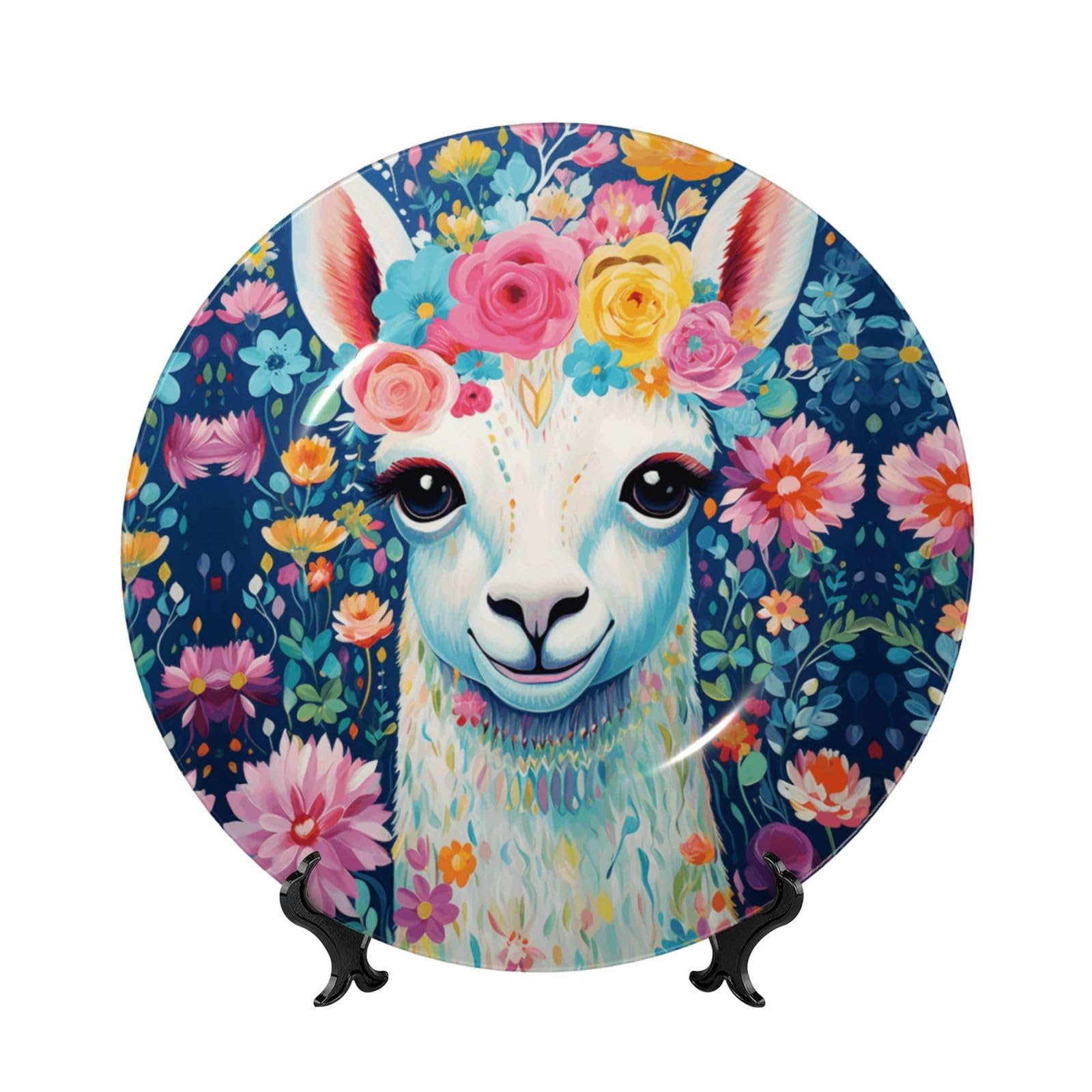 SXZVVBN Colorful Flower Camel Bone China Decorative Plate Art with Stand Removable Adhesive Hanging for Home Office 7in
