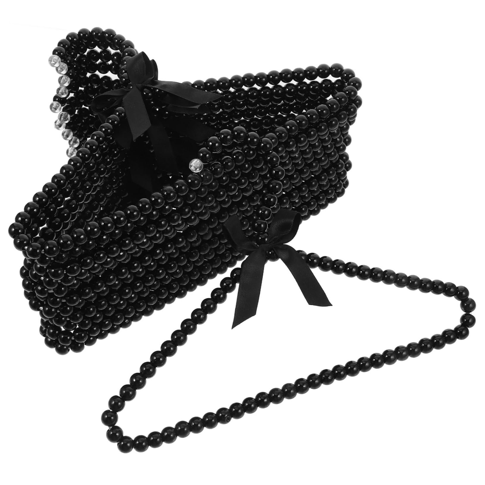 STOBAZA 12pcs Pearl Beaded Clothes Hangers with Bow Design Elegant Black Dress and Pet Garment Organizer for Space Saving Closet Storage