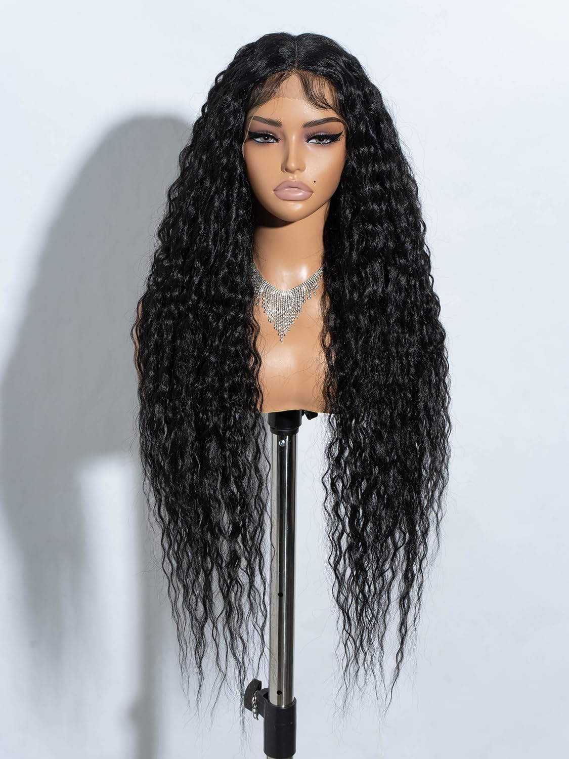 Joedir 32" Negro Largo Profundo Rizado Ondulado Encaje Frente Pelucas Sintéticas HD Transparente Glueless Lace Wigs