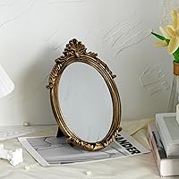 Vista 5 de Espejo de maquillaje ovalado de plástico dorado vintage (bronce, 11 x 7 pulgadas)