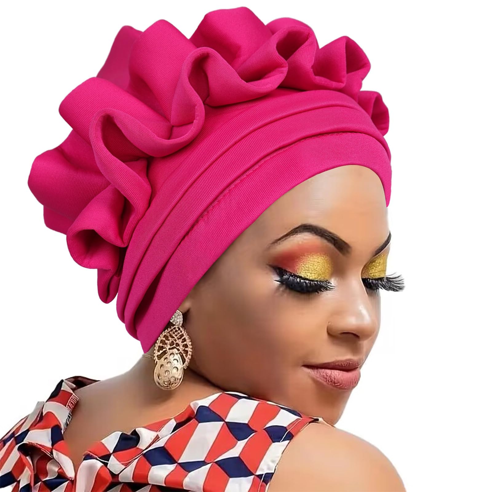 Kalttoy Women Pre-Tied Turban Headwrap Chemo Lightweight Floral Knot Braid Head Cover Stretchy Braids Wrap Hat African Women Pre-Tied Turban Headwrap