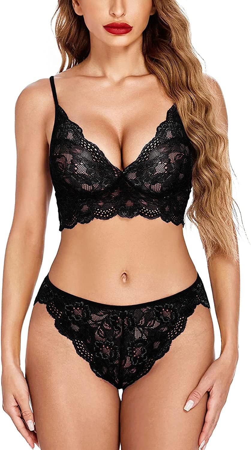 FLUTE Women's Lace Lingerie Bra and Panty Set Strapy Babydoll Nighty for Honeymoon Valentine Dress Sexy Lingerie/Bikni Set Free Size Valentine's Day Gift Wrapped Packing