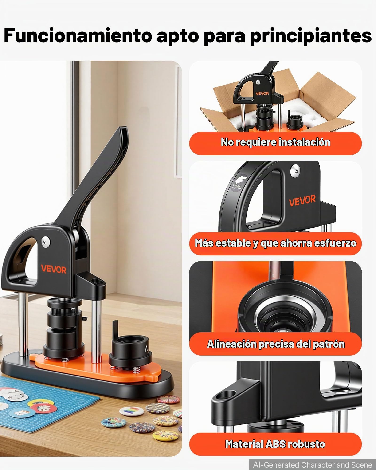 VEVOR Máquina para Hacer Botones de 25 mm Prensa para Insignias con 500 Kits de Consumibles Libro Mágico y Cortador de Círculos Fabricante de Botones de Plástico Resistente para Hacer Insignias